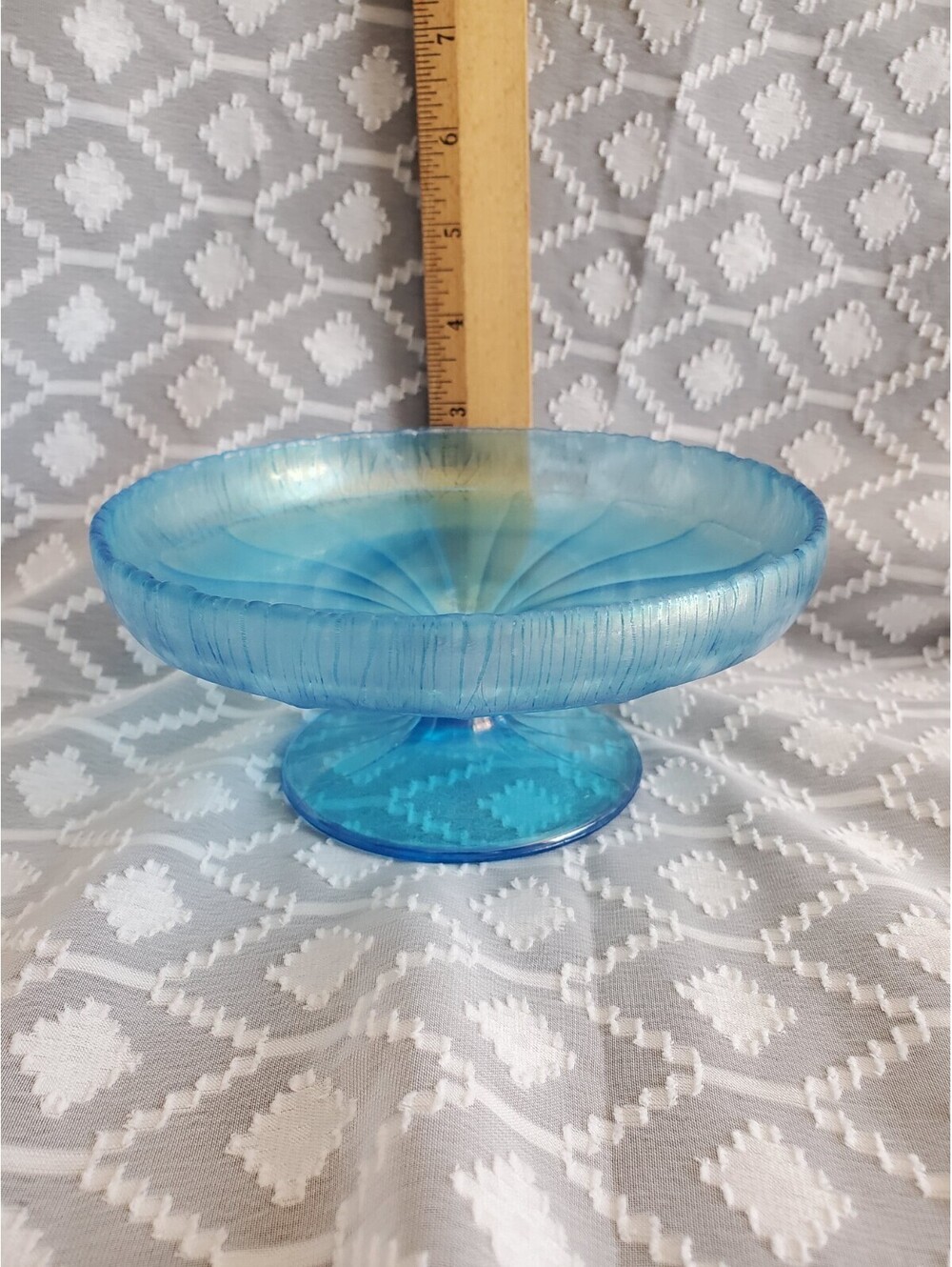 Vtg Fenton Celeste Blue Stretch Glass Compote